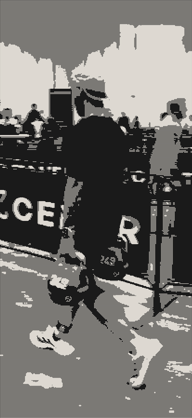 A field of Hyrox athletes, dithered